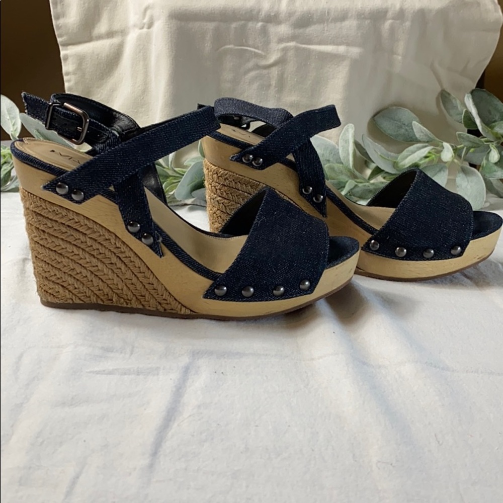 Via Spiga Navy Denim Espadrille Wedge Sandals